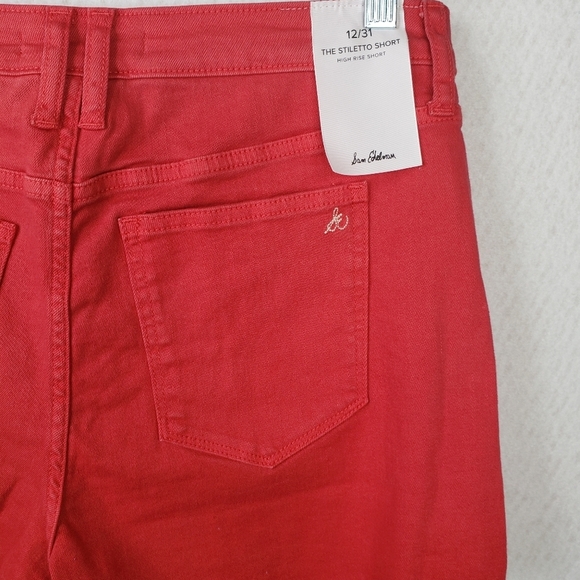 Sam Edelman The Stiletto High Rise Stretch Shorts Cherry Raw Hem Stretch Comfort - Picture 8 of 11
